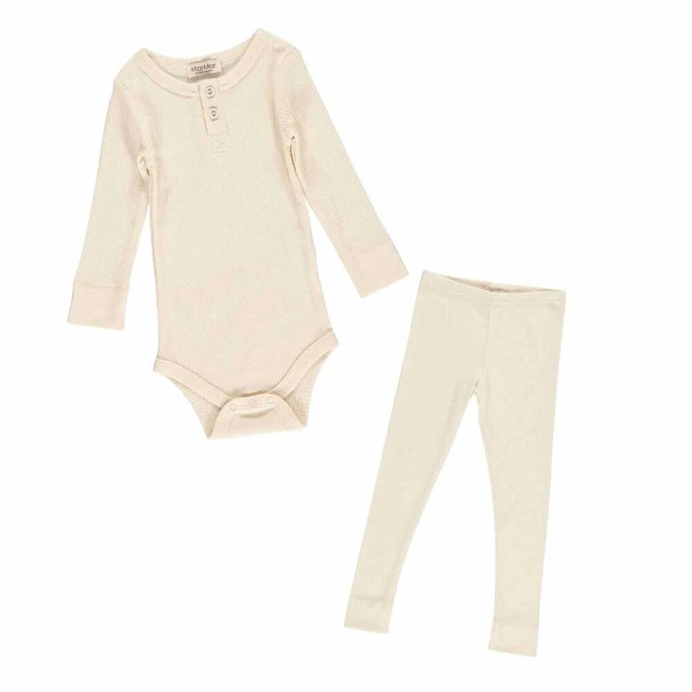 NEW MARMAR COPENHAGEN kids' long sleeve ribbed henley body set in off white